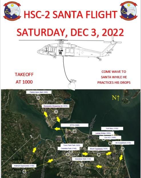 NAV_STA_NORFOLK's tweet photo. SANTA IS COMING TO TOWN! This Saturday DEC. 3rd Santa will be coming to the Hampton Roads Area in a helicopter! Be looking for him!
#hsc2 #hscwl #fleetangles #firstandfinest #WTKR https://t.co/9EF3LIOl2p