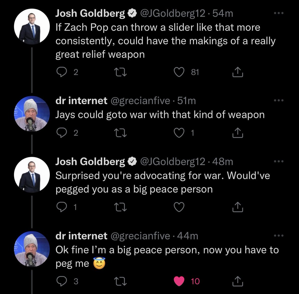 spen______'s tweet photo. A few of the most unhinged interactions on Blue Jays Twitter. https://t.co/sy6SGxKYeh