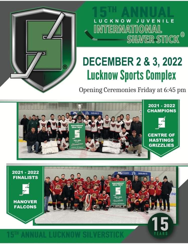 U21 Juvenile Silverstick Hockey this Weekend at the Lucknow Arena 🏒
Come on out, cheer and support the 15th Anniversary at our Opening Ceremony on Friday at 6.45PM followed by the Opening Game 
Huron Bruce vs. Blyth Brussels !! 
See you there 🎉