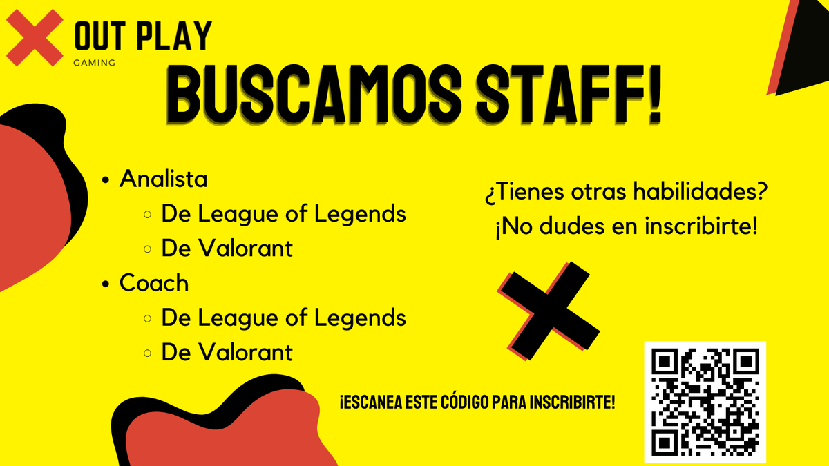 ¡Estamos buscando staff!
#OutXPlay #eSports #LeagueOfLegends #VALORANT