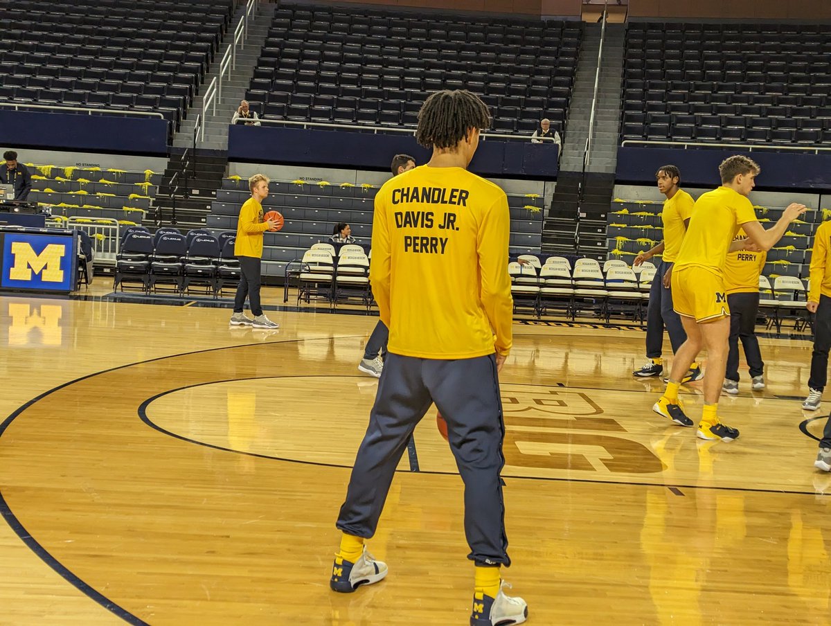 .<a href="/umichbball/">Michigan Men's Basketball</a> is wearing shirts that say "Michigan basketball stands with UVA" during its pregame warm-ups tonight