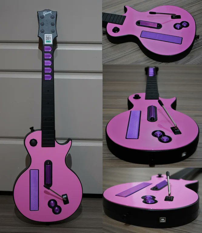 CCRedOldAccount's tweet image. Finished up a new mod! Pink vinyl wrapped faceplate + Silk Pink 3D printed frets/strums/buttons, mechanical fret switches, and an RJ-11 -&amp;gt; USB-B custom board swap!