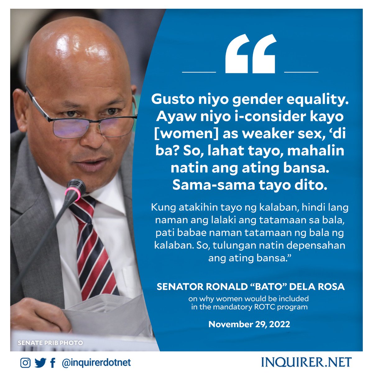 Inquirer on Twitter "‘GENDER EQUALITY’ Dela Rosa said the bill making