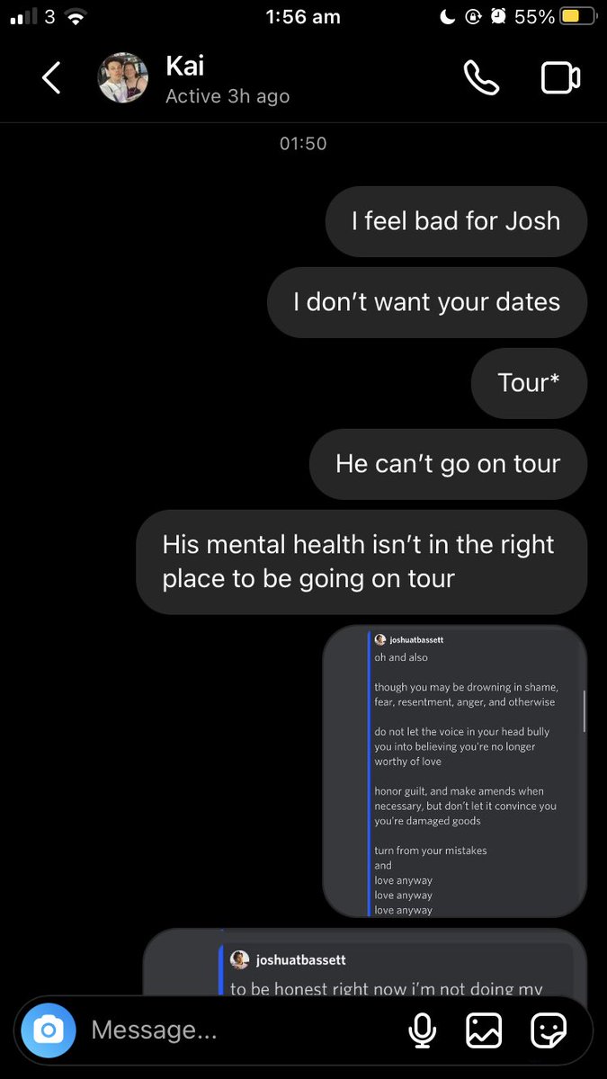 bad4bassett's tweet photo. @joshuatbassett please please please leave all your worries and stress and take some time off. I can’t bare seeing you like this. Forget about tour we can wait, it can wait! Forget about the album we can wait, it can wait! I want you to focus on yourself!! https://t.co/b0dDfBstHW