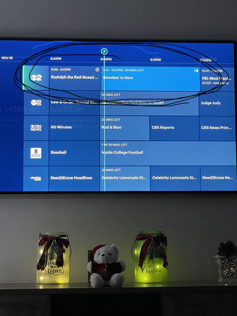 jac1104's tweet photo. @hulu why can’t you watch Rudolph the red noise reindeer on @CBSNewYork  this is ridiculous https://t.co/CAWifk5014