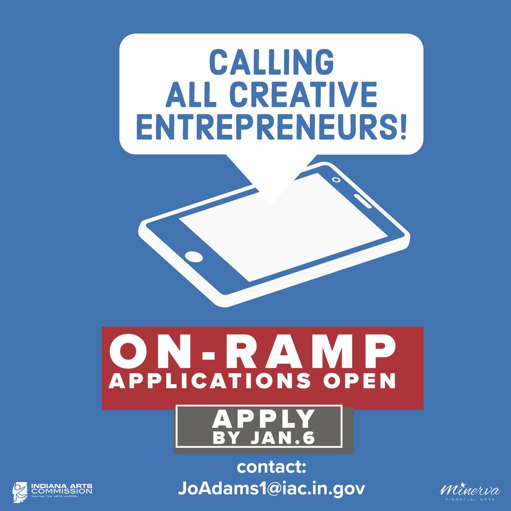 MuncieArts's tweet photo. Learn more about how to apply for the Indiana Arts Commission's On-Ramp accelerator program for early-career artists! Monday, December 5th at 6:30 PM, IAC Staff Jordan Adams present an informal info session and pizza party in the meeting room at Maring-Hunt Library. https://t.co/AmY8Fv3EyT