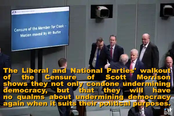 #CensureMorrison 

#LNPfail #LNPNeverAgain #LNPCorruptionParty #LNPCrimeFamily #LNPBullyboys

except for @bridgetarcher only one with integrity or a spine