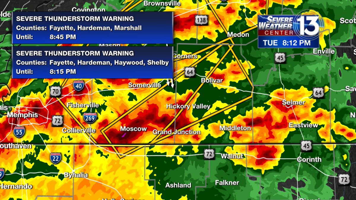 elisabethdamore's tweet photo. Severe Thunderstorm Warning now in effect for Hardeman, Fayette, Marshall County until Nov 29 8:45PM. Seek shelter inside and away from windows! Track the storms here https://t.co/EyTJdWJZg9 https://t.co/em0FkPurAn