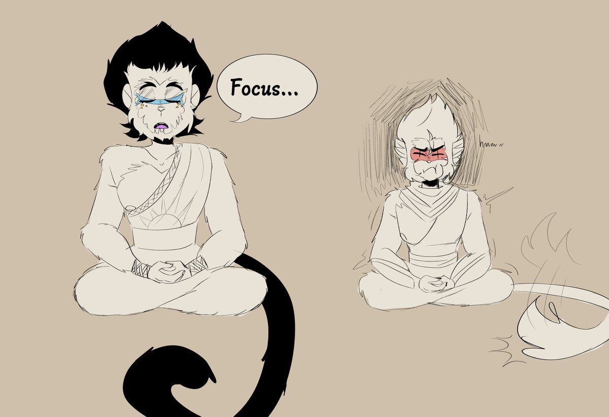 Magih_set's tweet photo. [🍇🫐 ]

Horse and Long were in charge of training Mac and Swk from a young age. Long teaches them meditation, while Horse is in charge of combat.

Mac does not enjoy meditation, his ears are too sensitive to concentrate.

#Fourcelestialprimates #quartetmonkeys https://t.co/3XWePDWhJ0