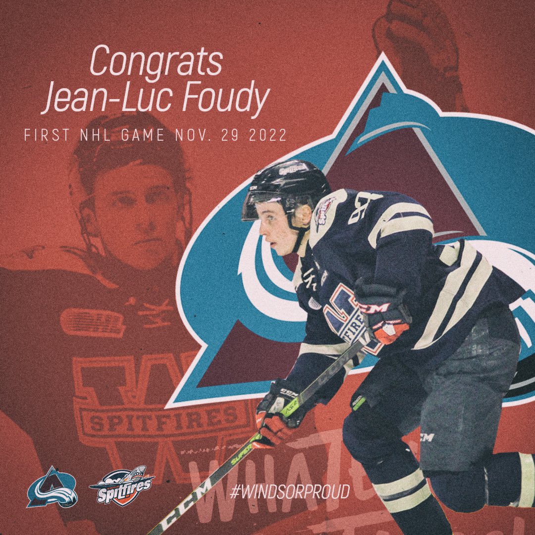 SpitsHockey's tweet photo. The Windsor Spitfires would like to congratulate Spitfire graduate Jean-Luc Foudy on making his NHL Debut!
#WindsorSpitfires #OnceASpitfireAlwaysASpitfire #WindsorToTheShow
@Avalanche https://t.co/k335XTlcVA