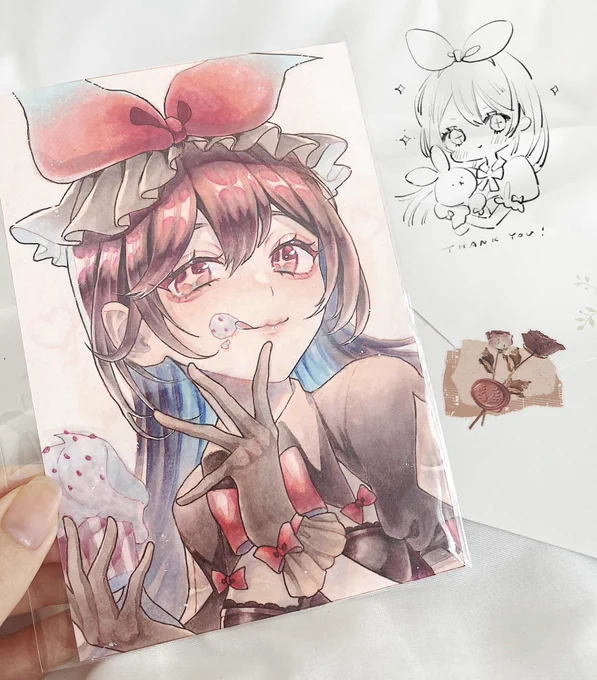 コミティアでいただいた差し入れとイラスト とってもうれしくて幸せです… お気遣いありがとうございます… 