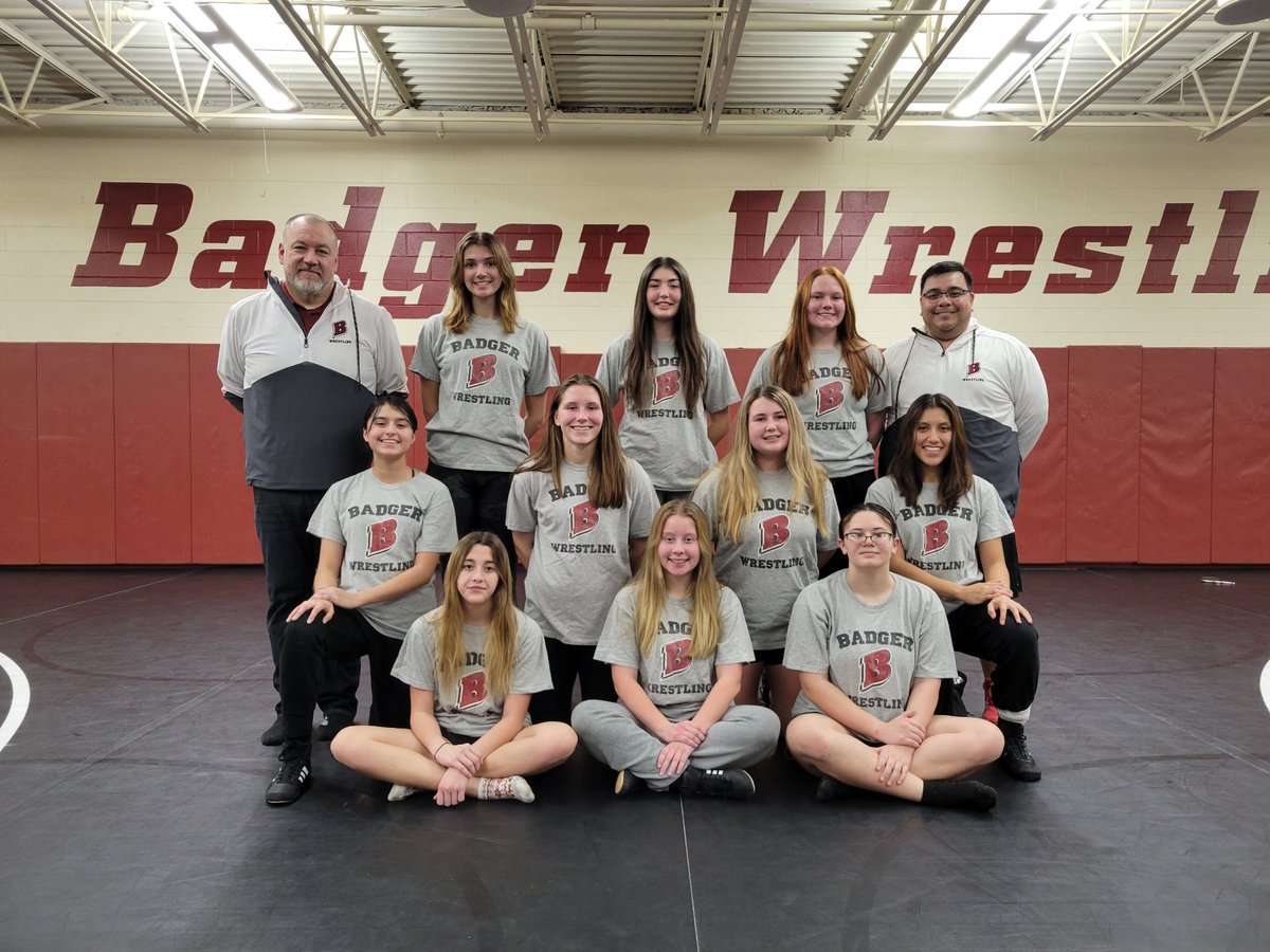 badger2811's tweet photo. With this picture taken, history has been made for Badger Wrestling! This is the first ever Badger High School Girl's Wrestling Team! https://t.co/VMgNK6rqo7