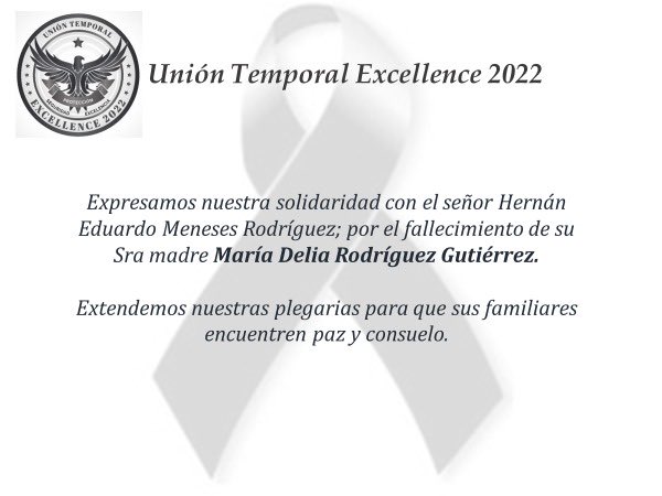 Nuestra solidaridad y oraciones por el descanso eterno de la Sra maria Delia Rodriguez Gutierrez Q. E. P. D. Madre del sr. Hernan Eduardo Meneses.