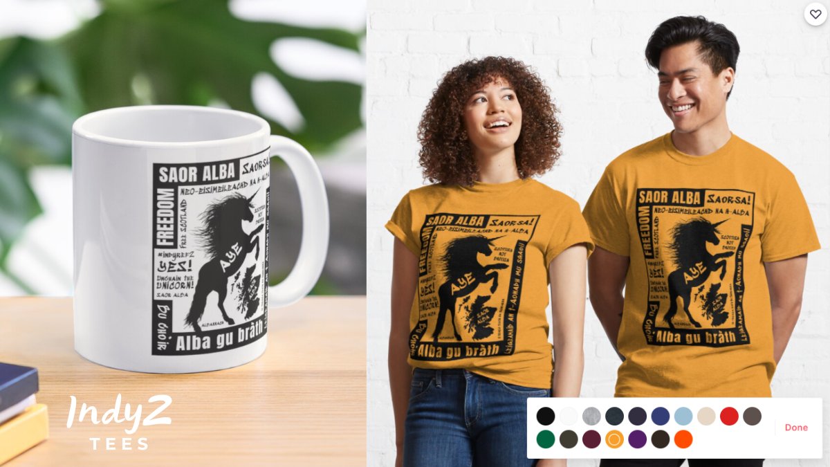 Indy2Tees's tweet photo. 🏴󠁧󠁢󠁳󠁣󠁴󠁿 Scottish Independence poster in Gaelic, Scots &amp; English with a unicorn printed on 👕t-shirts (various colours), mugs, hoodies and many other items https://t.co/Eek2ohJwBX🌐 Worldwide shipping! #ScottishIndependence #indyref2 #Gàidhlig #Scots https://t.co/6SUnZKkASK