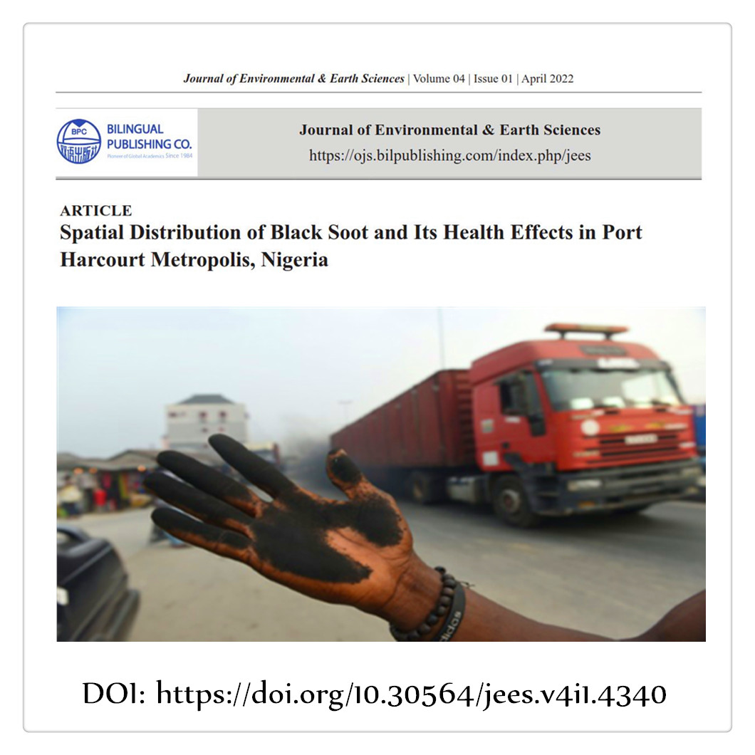 bilingual_pub's tweet photo. Spatial Distribution of Black Soot and Its Health Effects in Port Harcourt Metropolis, Nigeria
#Blacksoot #Portharcourt #Airpolluion #WHO #PM2.5 #PM10 #PAHs 
DOI: https://t.co/H2zpiJjrDS https://t.co/NdYBzBNMXr
