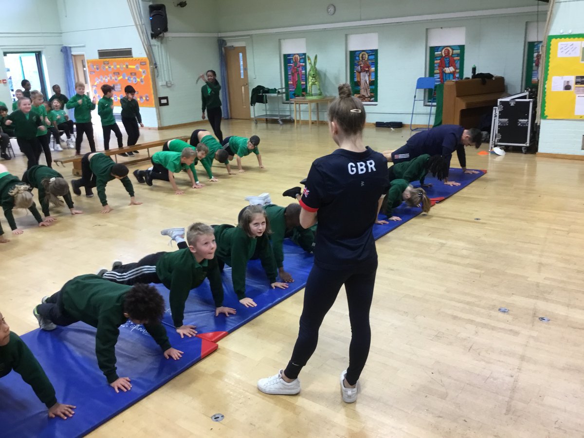 An exhausting day for us all when <a href="/Kelly_Simm/">Kelly Simm</a>, British gymnast, visited and put us through our paces. She inspired us all to keep fit and wowed us with a superb display in the hall. Thank you to @sportsfs and we look forward to getting involved with <a href="/BritGymnastics/">British Gymnastics</a>.