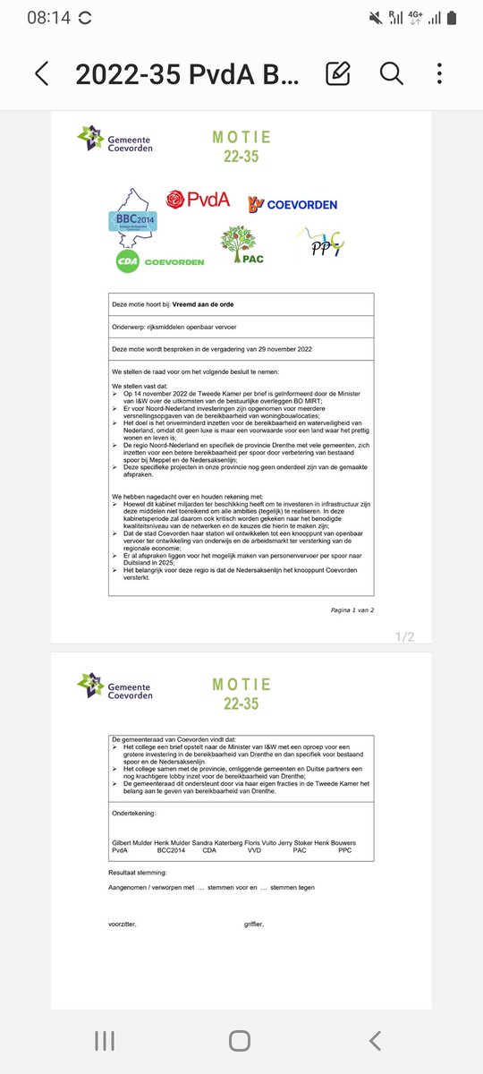 Breed ondersteunde motie gemeenteraad #Coevorden. Beter OV in het Noorden, #Nedersaksenlijn <a href="/HabtamudeHoop/">Habtamu de Hoop</a> @GuidoRink