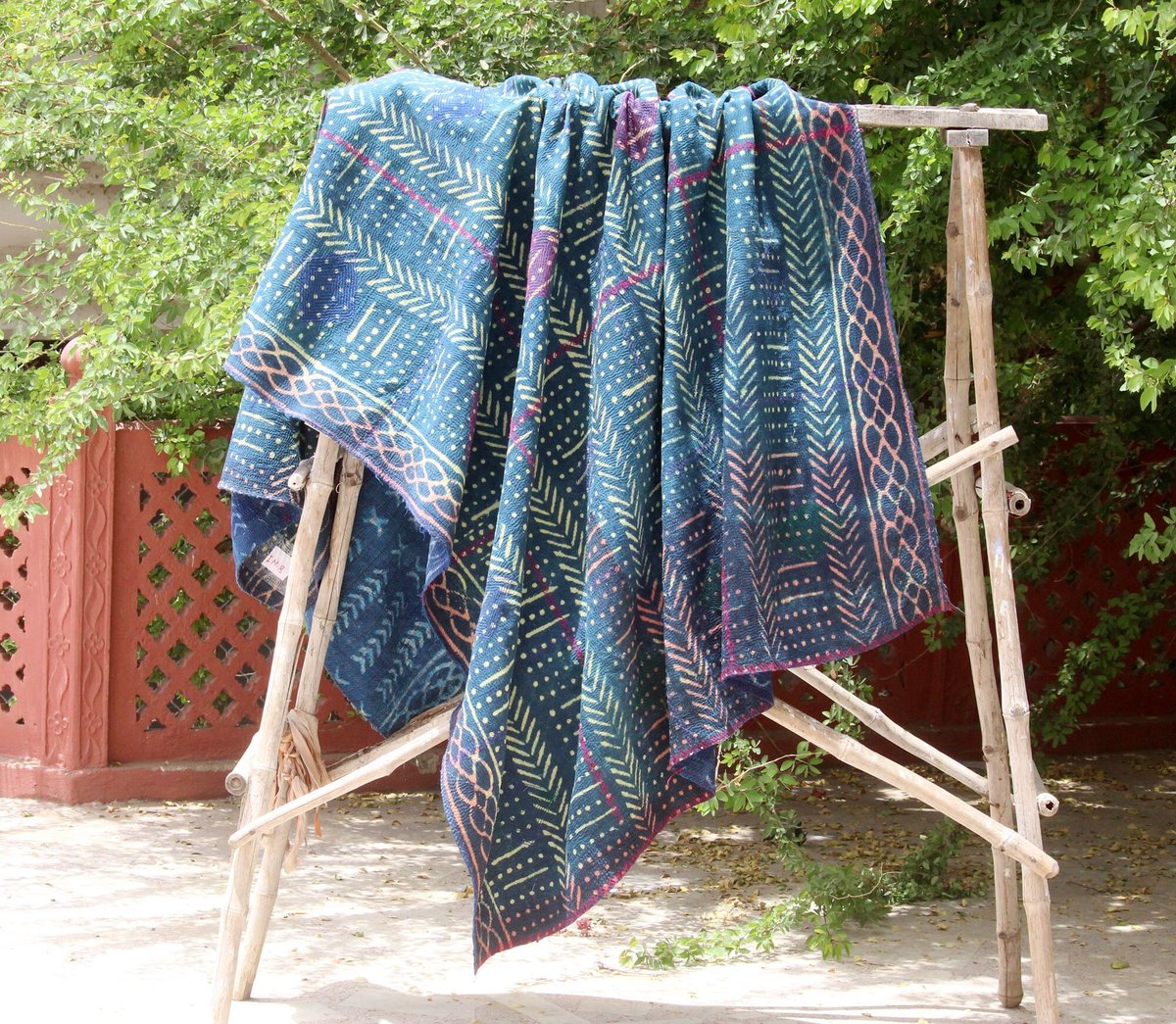 Excited to share the latest addition to my #etsy shop: Indigo Kantha Quilt Handmade Throw Hand Stitched Cotton Blanket Kantha Bedspread Reversible Quilt Bedcover Twin Boho Blanket etsy.me/3B08i3d #floral #kanthaquilt #kanthathrow #reversibleblanket #cottonquilt