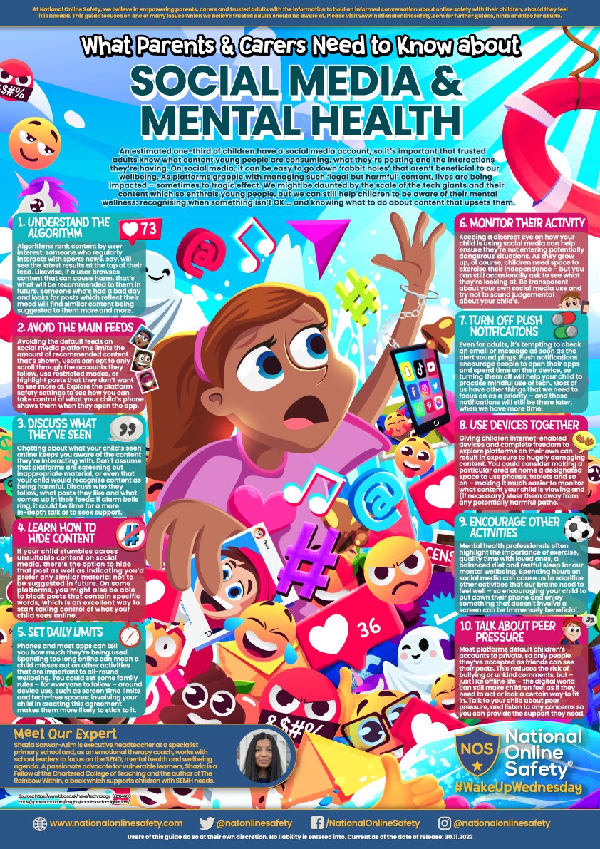 You know about social media influencers ✌📸 But do you know what influence intensive social media use can have on our mental health? Our #WakeUpWednesday guide has tips for protecting young people from this ever-present #OnlineSafety risk 🛡

Download &gt;&gt; hubs.ly/Q01tvg6r0