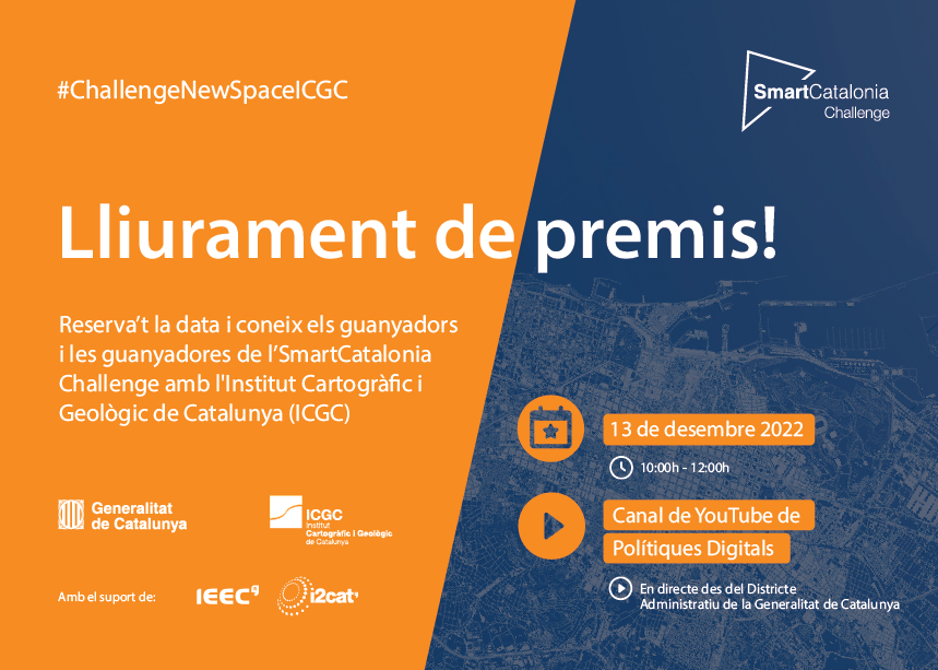 i2CAT's tweet photo. 📣 Gala Final de la 12a edició d'#SmartCatalonia Challenge amb @ICGCat☄️
🏆 Premis valorats en 45.000 € + prova pilot
▶️ L'acte es podrà seguir en directe en el canal de Youtube de Polítiques Digitals @tic 🔗https://t.co/U0Yfgf0eQt
📝 Informació i agenda➡️https://t.co/6Mrv4T4c6c https://t.co/hfehlICEJ1