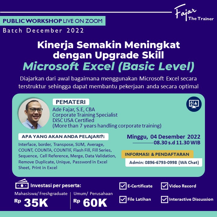 bogor_training's tweet photo. Tau gak sih, bahwa Microsoft Excel tuh jd salah satu basic skill yang semestinya dimiliki ketika akan masuk dunia kerja.
Ayo Belajar Microsoft Excel dengan hanya Rp 35 rb utk Mahasiswa &amp; Freshgraduate, dan hanya Rp 60 rb utk Umum &amp; Perusahaan.
Hub kami sekarang ya https://t.co/gORITcGYAw
