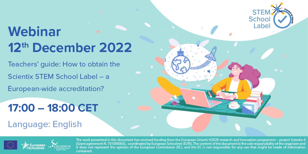 🪧 The next #SSL webinar is here! 🪧
⚛️ If you’re interested in developing STEM strategies to engage your students in STEM education, and want to learn more about the STEM School Label… This is your webinar!
📆 Dec 12 at 17h CET
👉 Register here: bit.ly/Mlt-Webinar