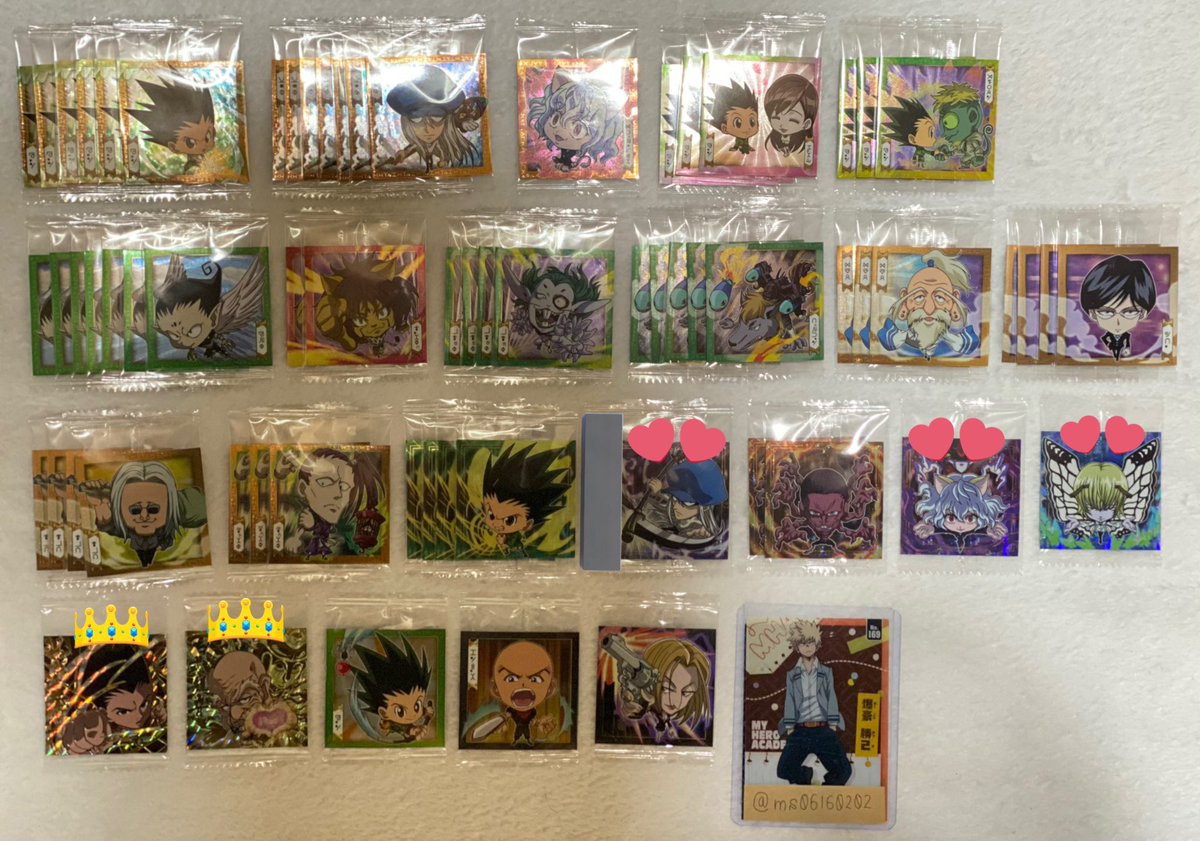 ms06160202's tweet photo. 【 交換 】ハンターハンター HUNTER × HUNTER ウエハース

譲 1.2枚目
求 3枚目 (ノブナガ フェイタン マチ ヒソカ フィンクス シャルナーク フランクリン コルトピ ゴン クラピカ メルエム)
👑:👑 💕:💕 無印:無印 で、
譲💕は無印と比率違いでもお譲り可能です◎

お声掛け宜しくお願い致します🌼*･ https://t.co/jN0OAiyOD6