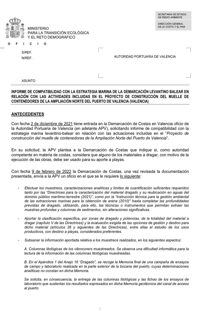 carlosnc78's tweet image. (1)🧵HILO ‼️👉🏻 INFORME AMPLIACIÓN PUERTO
- El lunes @AutPortValencia trató de vendernos q el @mitmagob daba el visto bueno a la ampliación en virtud de un informe “favorable con condiciones” q no hizo público
- ¿Por qué? Aquí, la respuesta ( y el informe)
eldiario.es/comunitat-vale…