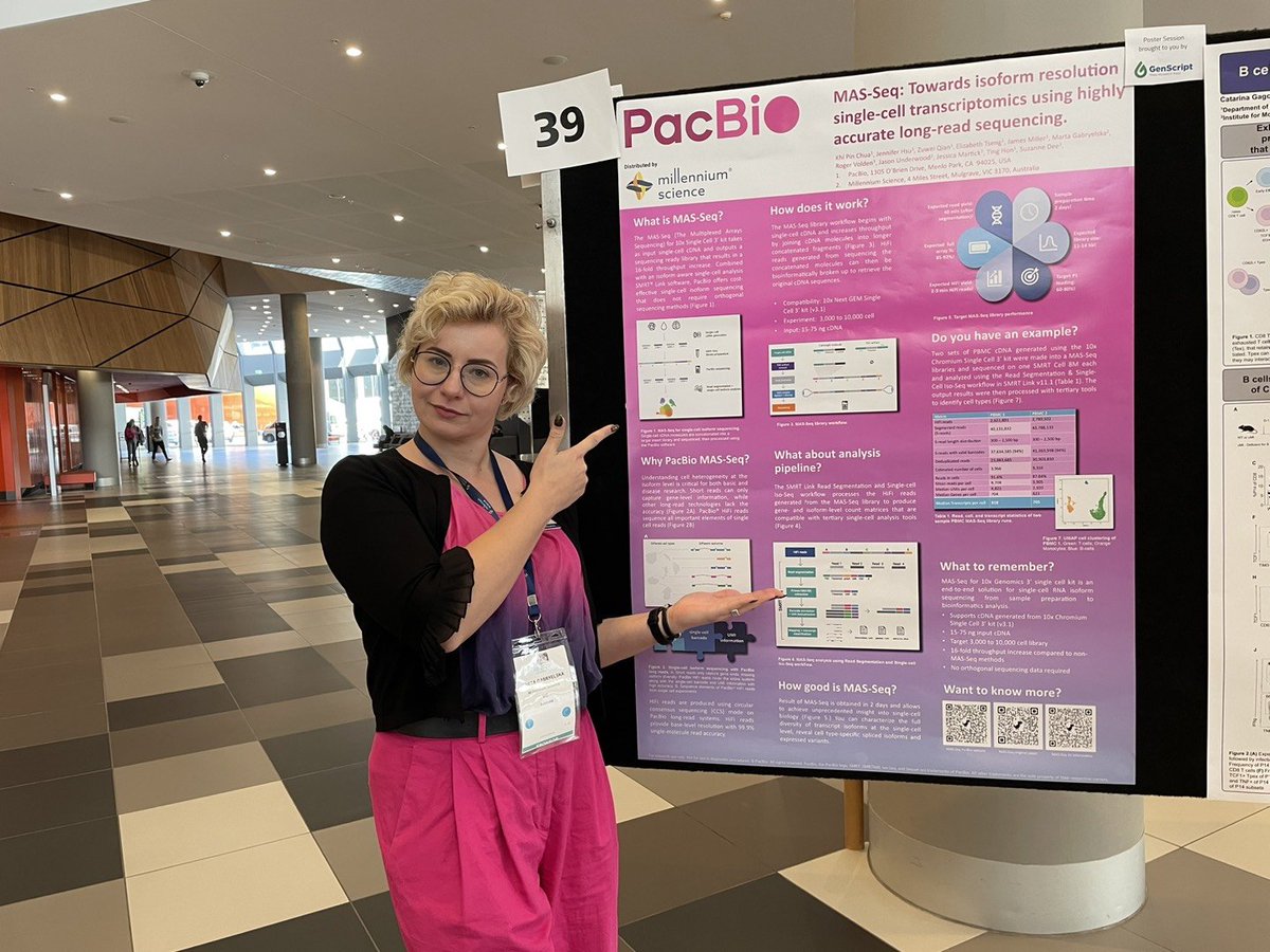 mscienceaustnz's tweet image. Poster #39 is the place to be this afternoon at #ASI2022MEL. Come by @DGabryelska&apos;s MAS-Seq poster about how you can get full-length #isoform information for your #SingleCell transcriptome studies. 

@PacBio #Sequencing #GeneExpression