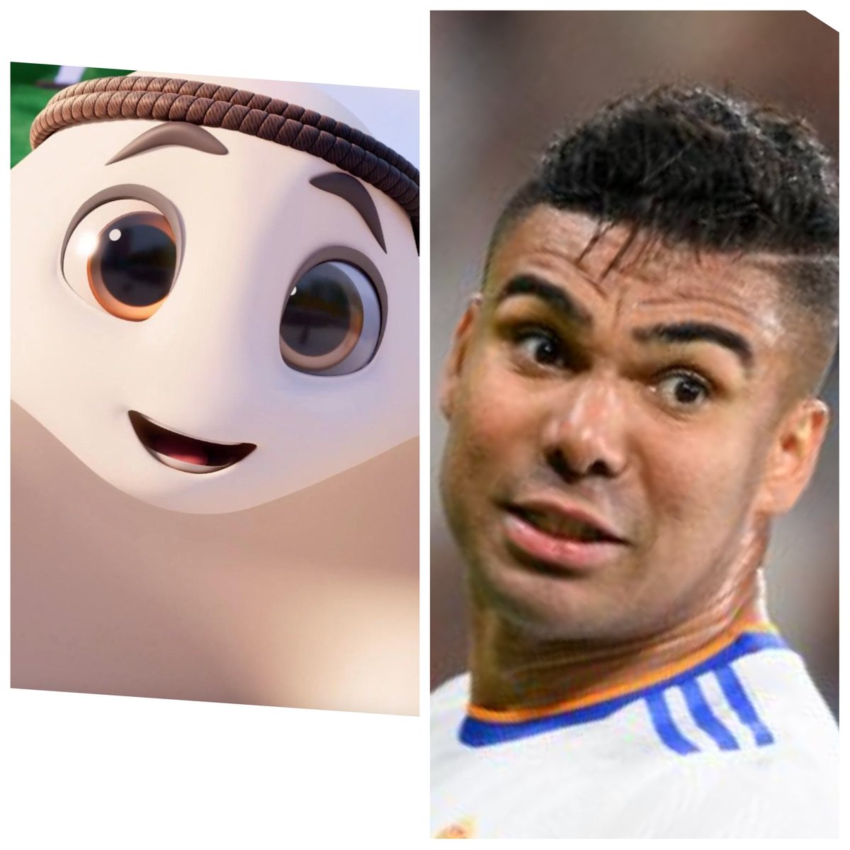 HubertHuman's tweet image. I Can't be the only one that can see this. #Qatar2022 #WorldCup2022 #Casemiro #laeeb #mascot #lookalike