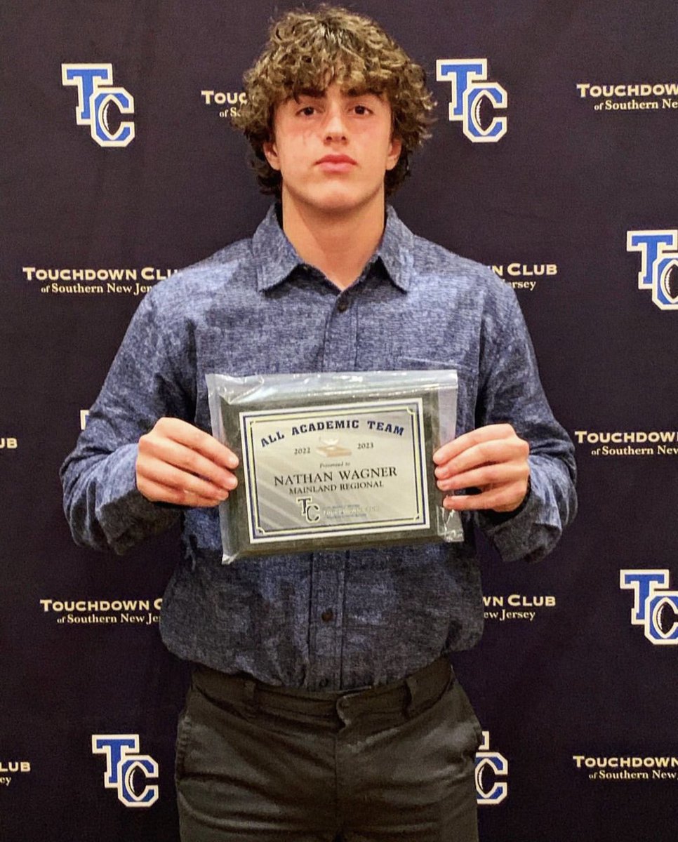 n48wagner's tweet photo. Extremely blessed to be selected as Mainland football’s Scholar athlete and  being selected for an $1000 scholarship by the WJFL coaches association. Thank you @Mtrible and @TDClubofSJ for a great night! https://t.co/lEwXz9MxDF