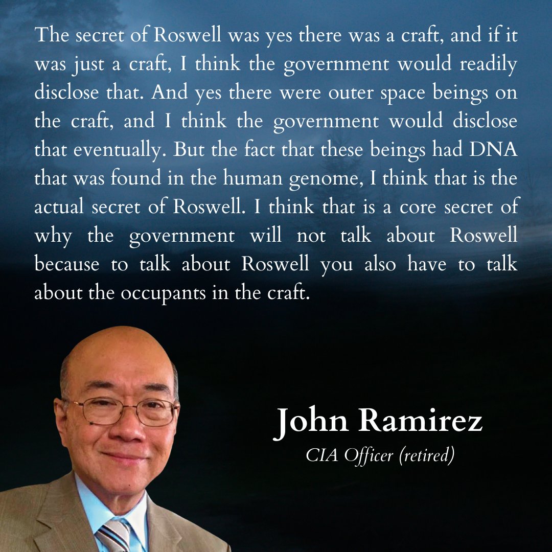 planethunter56's tweet photo. John Ramirez, retired CIA Officer: "The fact that these beings had DNA that was found in the human genome, I think that is the actual secret of Roswell."

#ufotwitter #uaptwitter https://t.co/MY0sUPun49