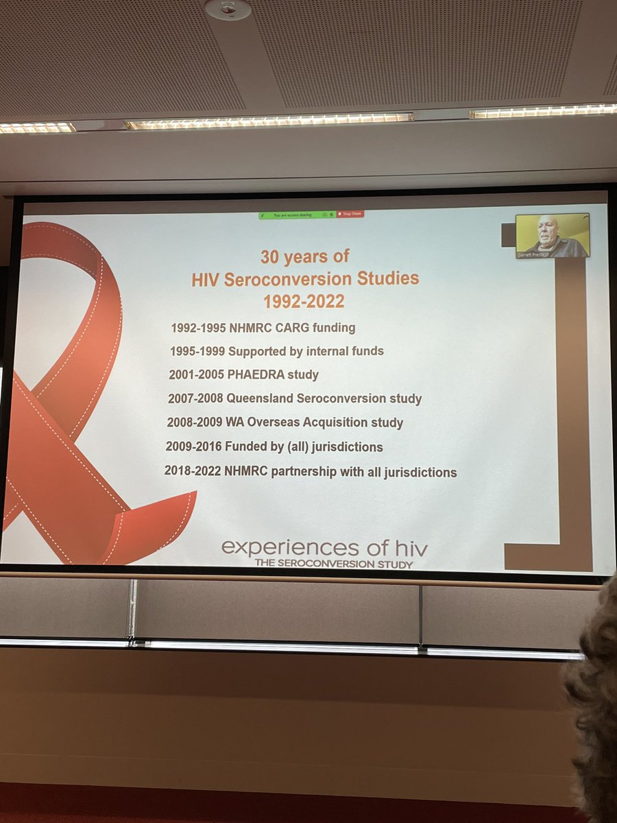 Garrett Prestage presenting on the 30-year history of HIV Seroconversion Studies run by the Kirby Institute &amp; partners. ~1,000 people who’d recently acquired HIV participated. Their accounts have been in integral to the development of HIV prevention strategies.