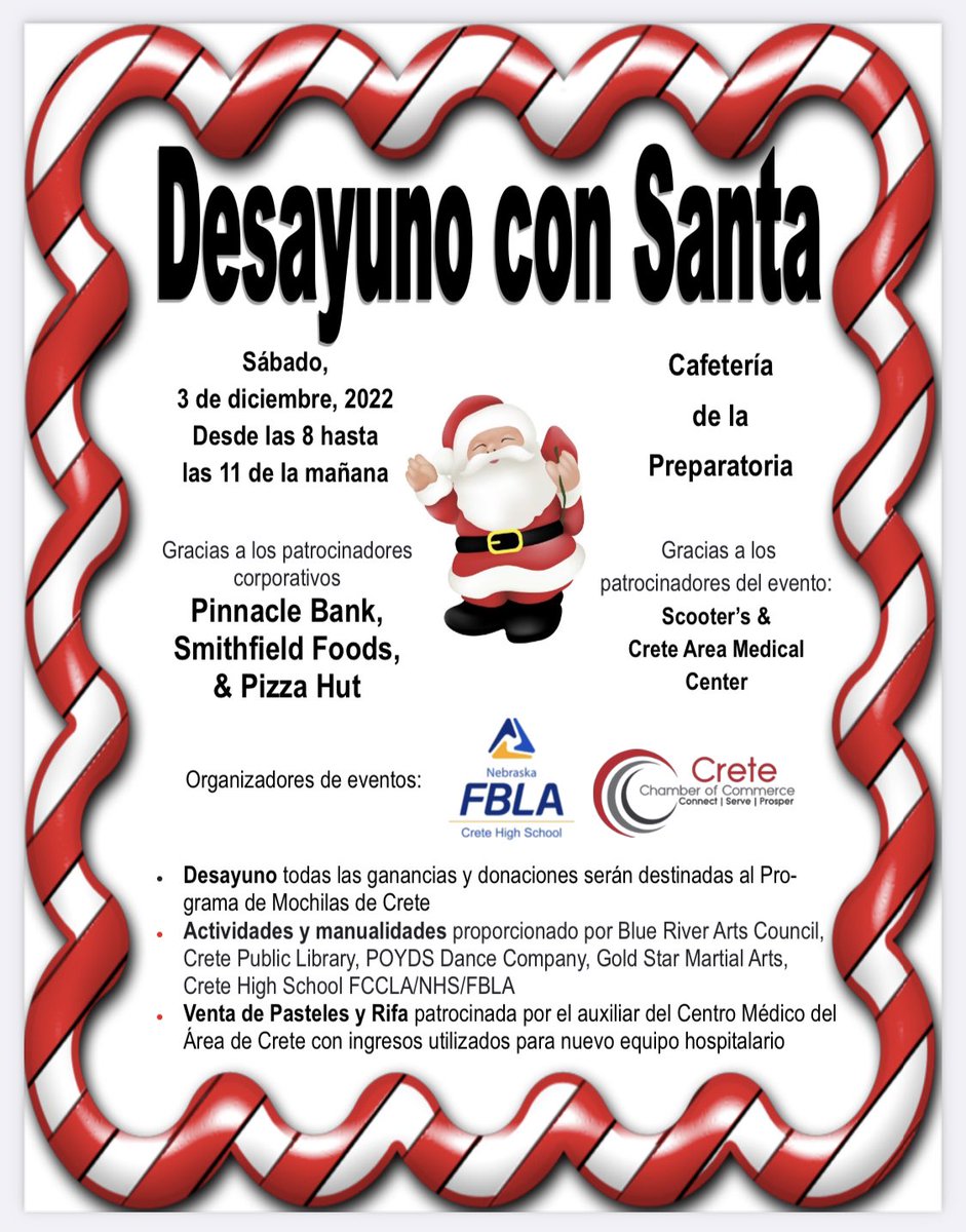 This Saturday come make a holiday tree craft with the Crete FCCLA officers during the Breakfast with Santa event! #nefccla