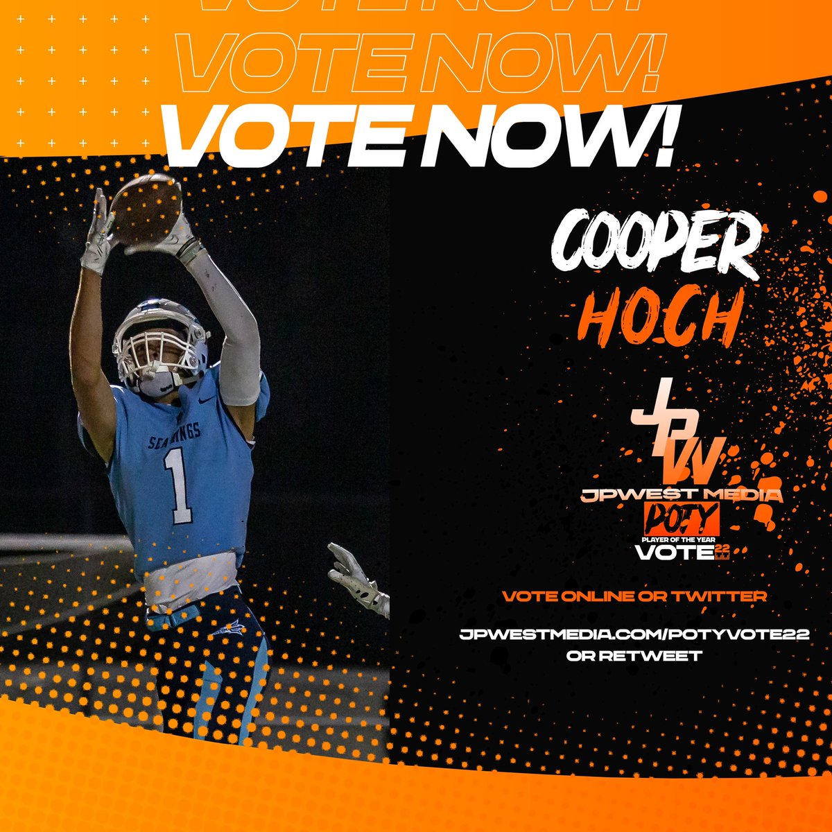 JPWest Media (@jpwestmedia) on Twitter photo .<a href="/cooper_hoch/">Cooper Hoch</a> was huge on the Offensive side of the ball for <a href="/CDMFOOTBALL/">CDM Football</a> being a huge part of leading the Sea Kings to the CIFSS D3 Semifinals
Will Cooper earn the first ever JPWest Media Player of the Year honors?
Retweet or vote on jpwestmedia.com/potyvote22 .<a href="/cooper_hoch/">Cooper Hoch</a> was huge on the Offensive side of the ball for <a href="/CDMFOOTBALL/">CDM Football</a> being a huge part of leading the Sea Kings to the CIFSS D3 Semifinals
Will Cooper earn the first ever JPWest Media Player of the Year honors?
Retweet or vote on jpwestmedia.com/potyvote22