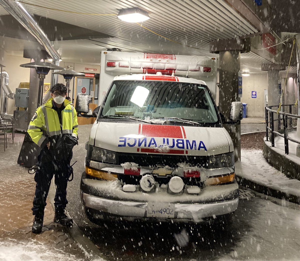 John is one of the many paramedics out tonight making their way through snowy streets to get their patients safely to hospital. A special thanks to John and everyone else out working this chilly evening to keep us all safe.