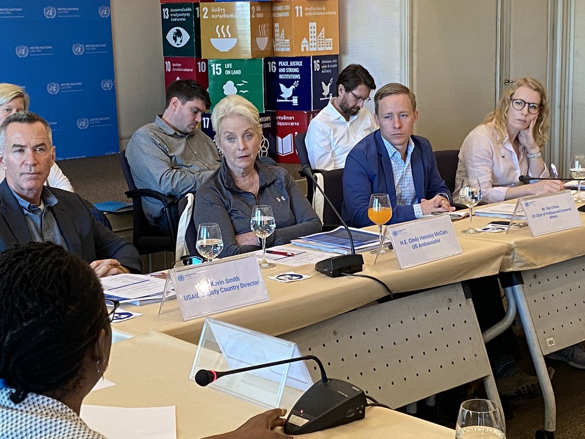 JanDelba's tweet photo. How does the global food, energy, finance and climate change crisis impact #Laos? What do we from the UN do about it? Interesting discussions with @USUNRomeAmb McCain and @UNinLaoPDR today. #LeaveNoOneBehind #ZeroHunger #FoodSecurity #Agenda2030 https://t.co/tXOSVbB9ge