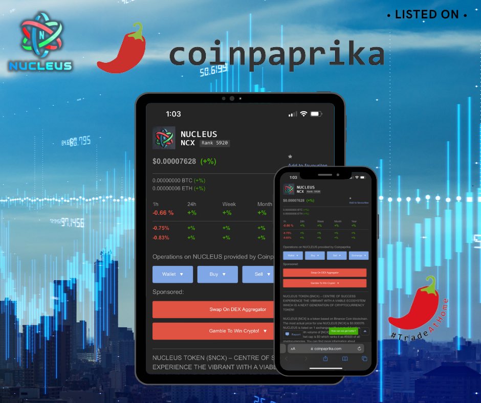 $NCX listed on Coinpaprika 

coinpaprika.com/coin/ncx-nucle…

Buy now before New ATH 🚀

#nucleustoken #BinanceSmartChain #Binance #cryptocurrency