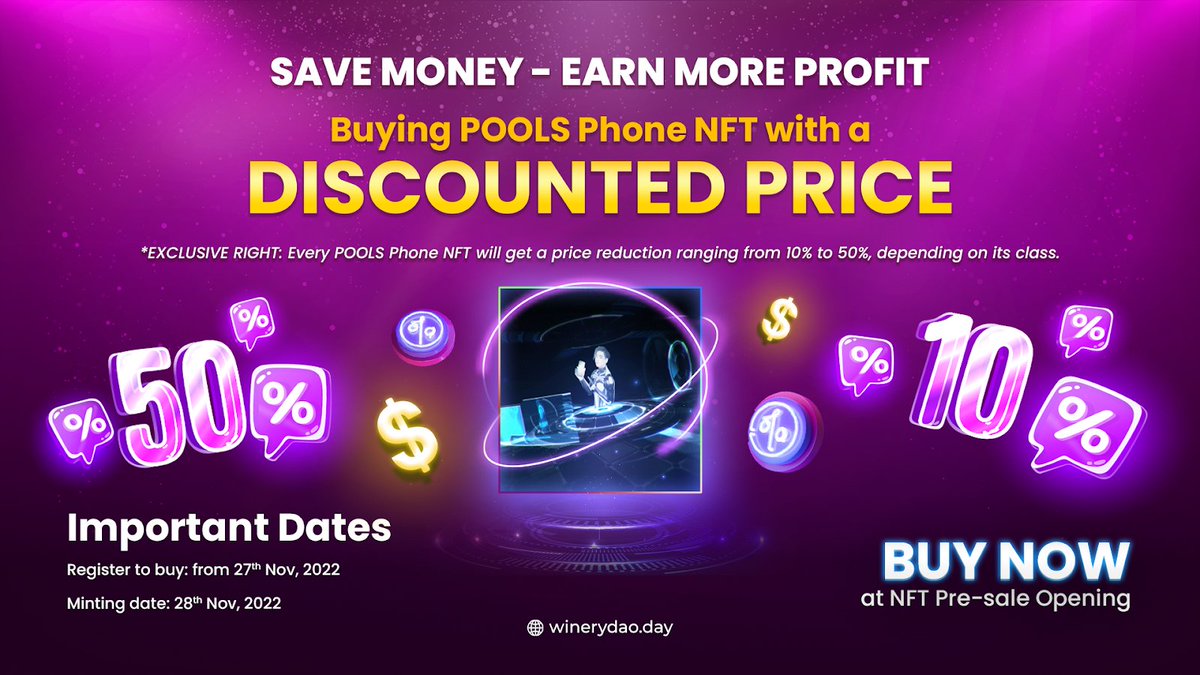 POOLS PHONE NFT PRICE PRICE REDUCTION

Let's continue to review the advantages that Pools Phone NFT presale offers to its owner.

Detail: Depending on the class, each Pools Phone NFT will have a price reduction ranging from 10% to 50% off.