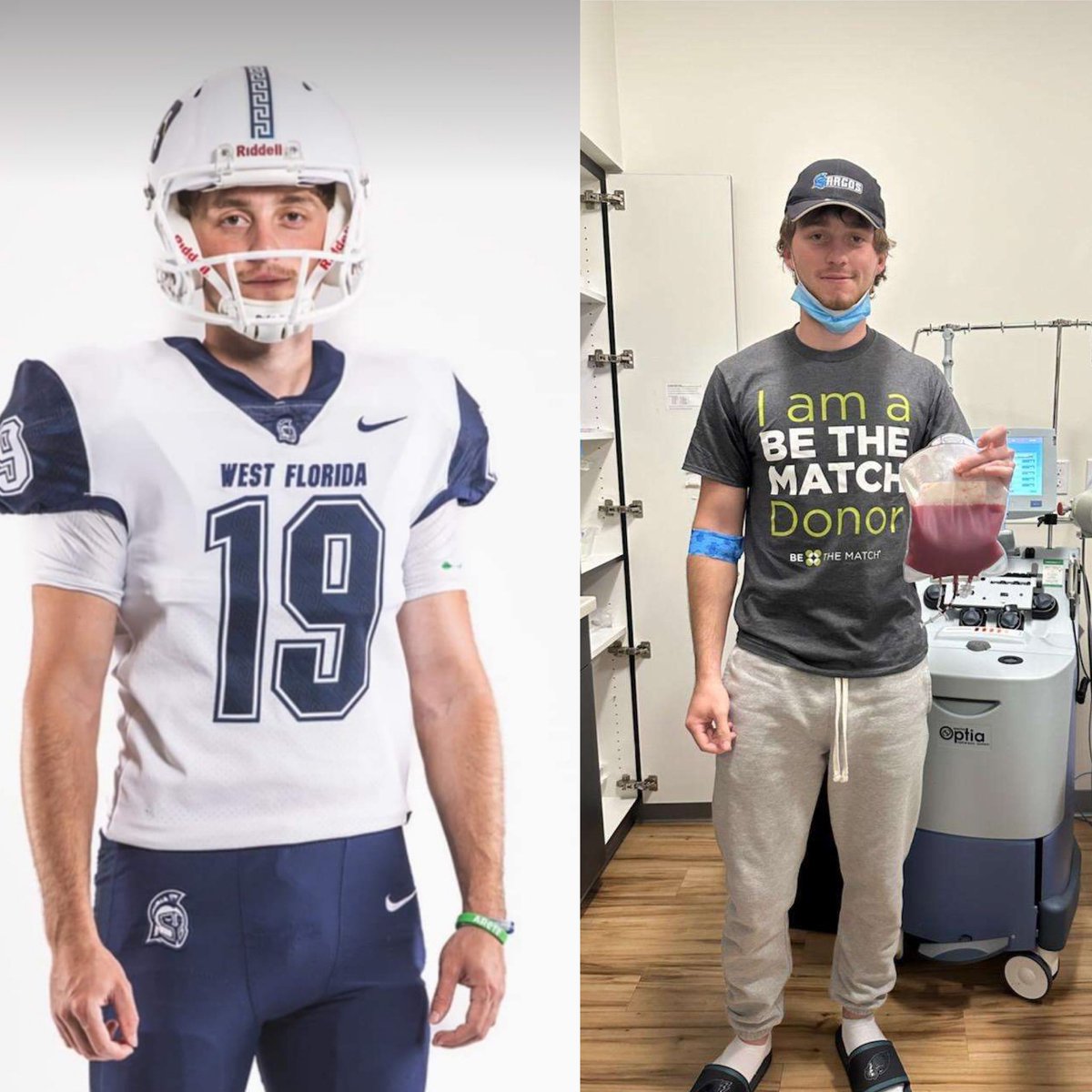 We would like to wrap up @GivingTuesday with the greatest of gifts! Today @UWFFootball @GoArgos @GriffinCerra kicker saved a life by donating his stem cells to a patient in need via @BeTheMatch Thank you Griffin and good luck this weekend!
