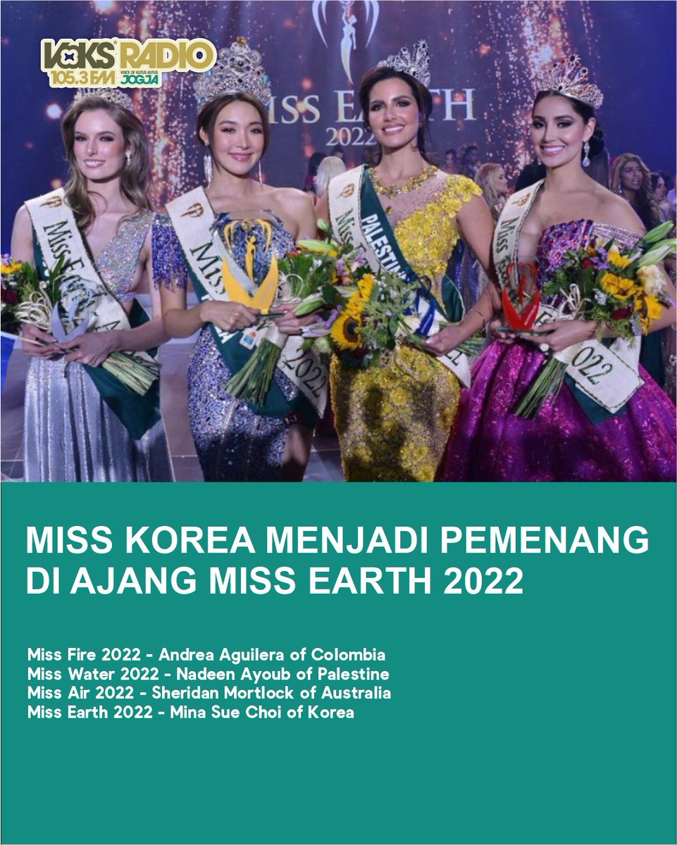 voksradiojogja's tweet photo. Miss Earth yang diselenggarakan pada 29 November 2022 di Cove Manila Okada, Parañaque, Metro Manila, Filipina. Mina Sue Choi berasal dari Korea berhasil menjadi Miss Earth 2022. #MissEarth2022 #voksupdate https://t.co/7yXhC3syfB