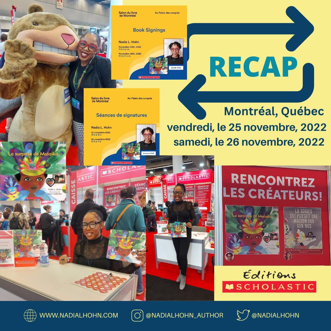 #RECAPnlh

On Nov. 25 & 26, I signed copies of #LasurprisedeMalaika (the French #MalaikasSurprise) at @salonlivremtl.

Thanks to @scholasticCDA.

For more photos and details, visit instagram.com/p/ClkfURcur6G/…

@Ed_Scholastic @GroundwoodBooks @kidsbookcentre #malaikaseries #Montreal