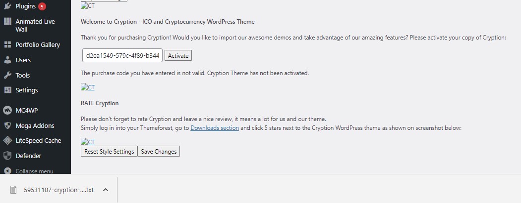 zi_quiz's tweet photo. @envato 
bought cryption theme and it's license is now invalid. cannot activate https://t.co/66JId6fuJA