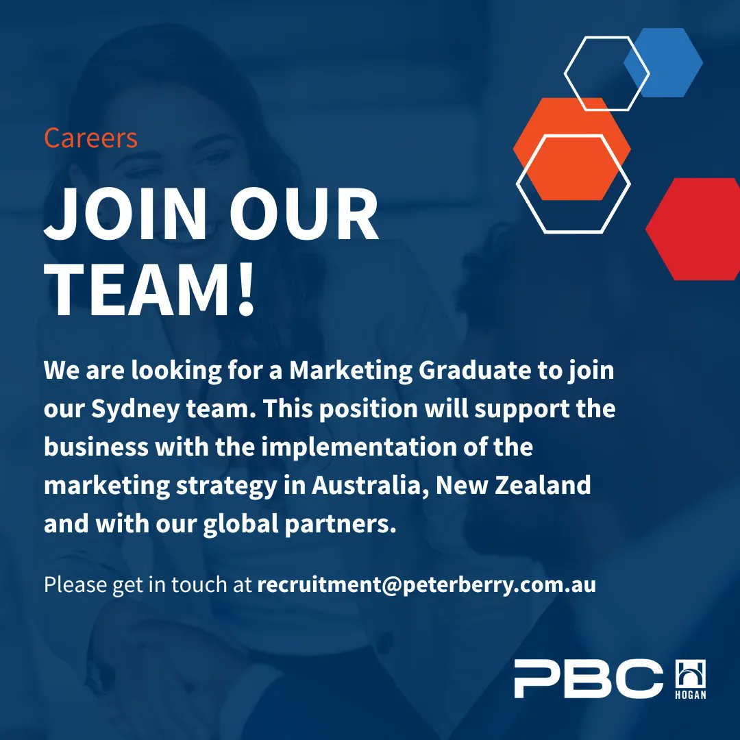 Are you a marketing graduate looking to join a growing Australian owned business with global reach? We are looking for a Marketing Graduate to join our Sydney team.  

Read the position description here: buff.ly/3OKrNCE 

#GrowingTeam #HighPerformingTeam #PBCHogan