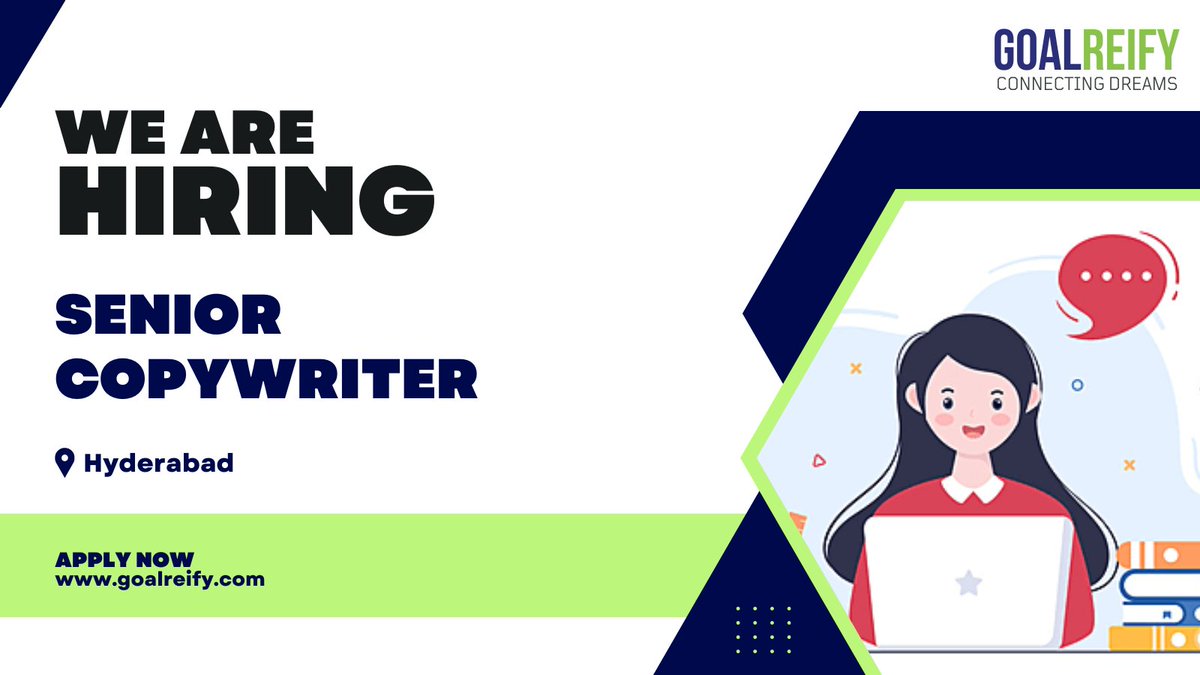 goalreify's tweet photo. We are #hiring Senior Copywriter for our client in #hyderabad location.

#goalreify #marketng #copywriter #copywriting #copyright #copywriterjobs #copywritingskills #advertisingagency #Communication #marketingstrategy #marketingstrategist #jobsinhyderabad #HiringAlert #HIRINGNOW https://t.co/ymtDvtLHLJ