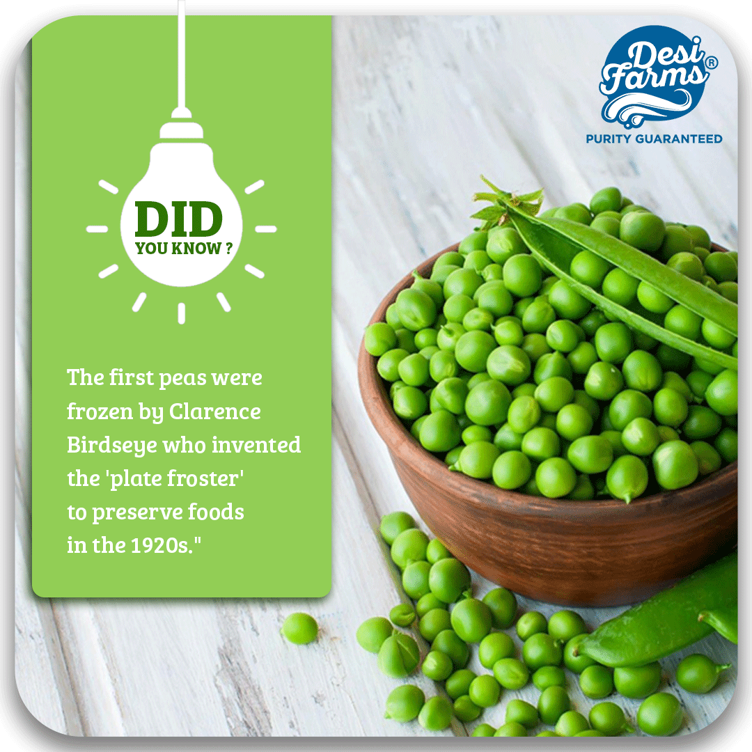 Did You Know? - 
The first peas were frozen by Clarence Birdseye who invented the
'plate froster' to preserve foods in the 1920s.

Order online;
desifarmsindia.com

📞 +91 9260605353
#freshdairy #foodie #puredairy #healthydairy #fruits #greenpeas #didyouknow #facts