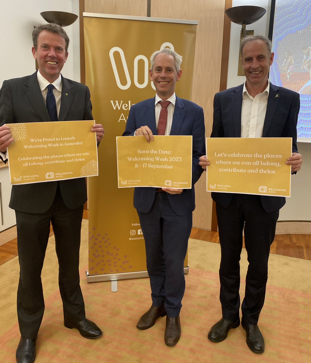 Wonderful to have cross-partisan support for our official launch of the #WelcomingWeek movement in Australia today!
Thank you <a href="/andrewjgiles/">Andrew Giles MP</a>, <a href="/DanTehanWannon/">Dan Tehan</a> &amp; <a href="/NickMcKim/">Nick McKim</a> for demonstrating a shared commitment to building a welcoming Australia, celebrating the places #WhereWeBelong