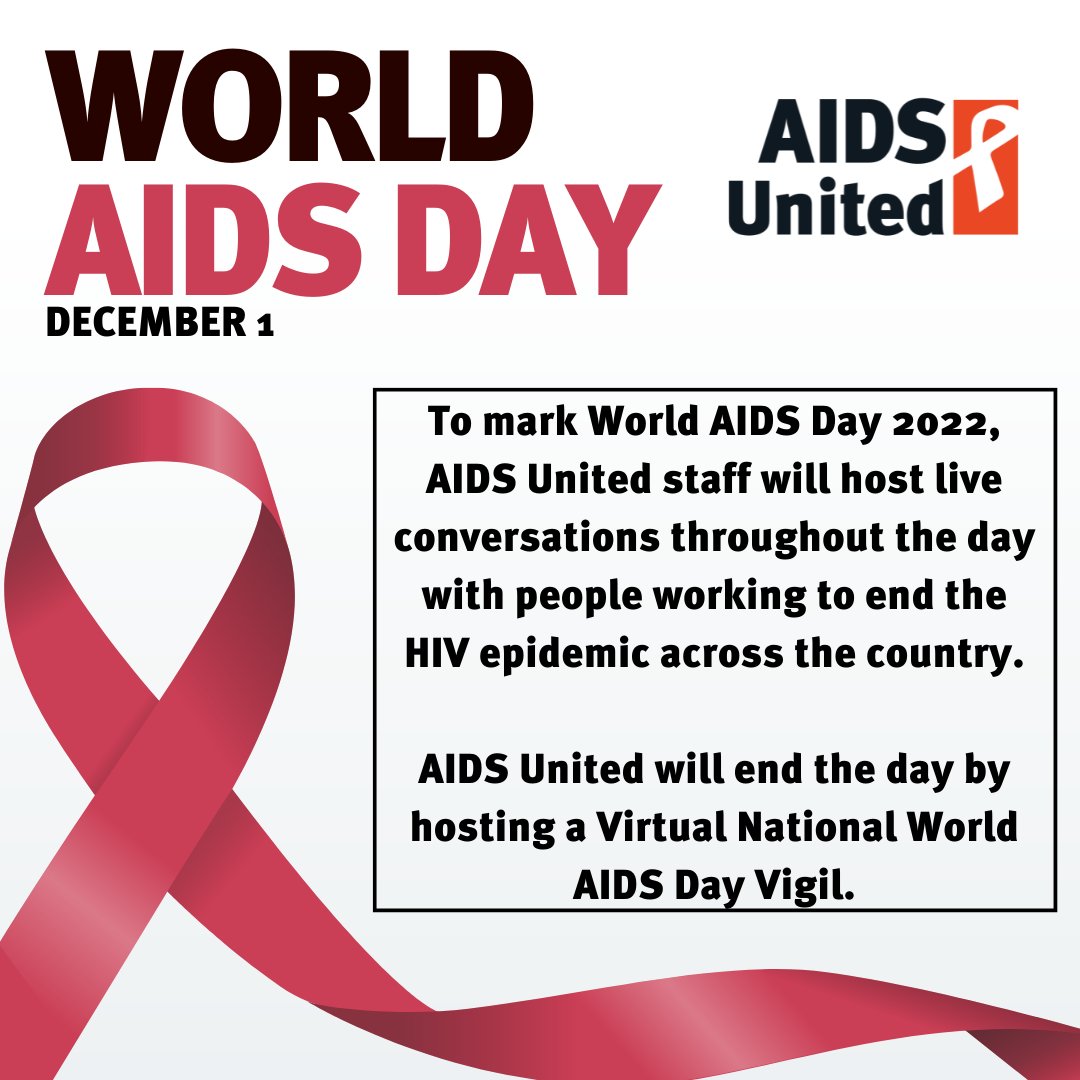 AIDSUnited's tweet image. Tomorrow, Dec. 1, is #WorldAIDSDay, a day set aside to commit to ending the HIV epidemic. We can #StopHIVTogether.
AIDS United staff will host live conversations on our social media accounts with people working to end the HIV epidemic across the country. We hope you'll watch.