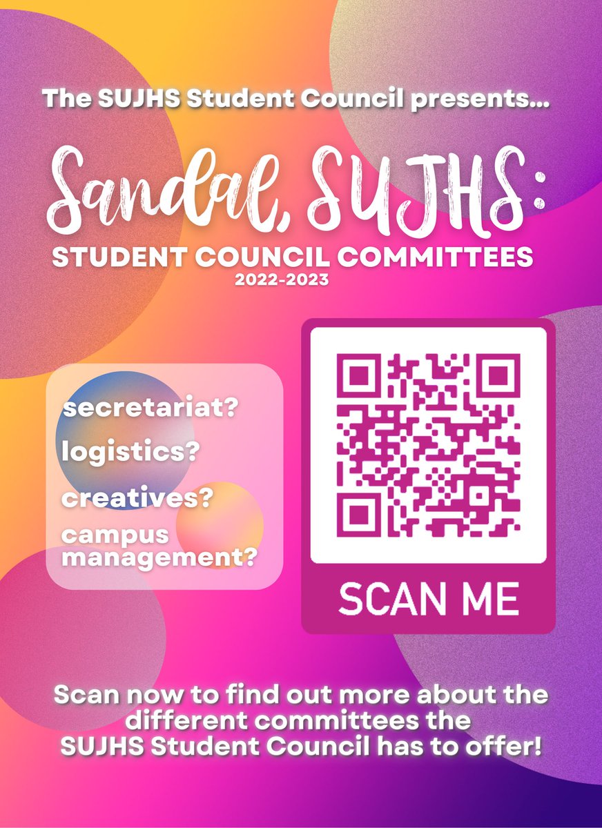 sujhs_sc's tweet photo. 𝙎𝙩𝙪𝙙𝙚𝙣𝙩 𝘾𝙤𝙪𝙣𝙘𝙞𝙡, 𝘼𝙨𝙨𝙚𝙢𝙗𝙡𝙚! 💪

The SUJHS Student Council would like to formally introduce to you this year's 𝐒𝐀𝐍𝐃𝐀𝐋, 𝐒𝐔𝐉𝐇𝐒: 𝐒𝐭𝐮𝐝𝐞𝐧𝐭 𝐂𝐨𝐮𝐧𝐜𝐢𝐥 𝐂𝐨𝐦𝐦𝐢𝐭𝐭𝐞𝐞𝐬! 

Check the thread for more details 👀 https://t.co/zAHkGblaby