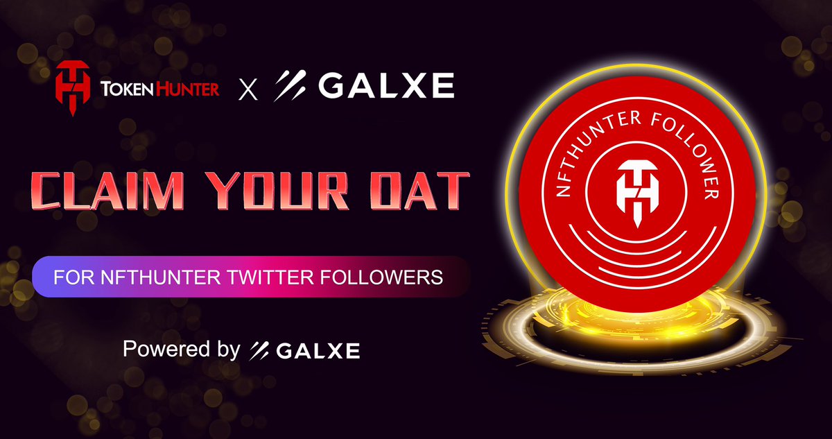 🌈We’re now giving away the exclusive OAT Badge, powered by <a href="/Galxe/">Galxe</a> 

✅Follow <a href="/NFTs_Hunt/">0xTroomix</a> 
✅Join discord.gg/k5xsCbF82a
✅Like &amp; Retweet 

NFT Hunter loyal followers #GalxeOAT 
FCFS🎊🪅
galxe.com/tokenhunter/ca…